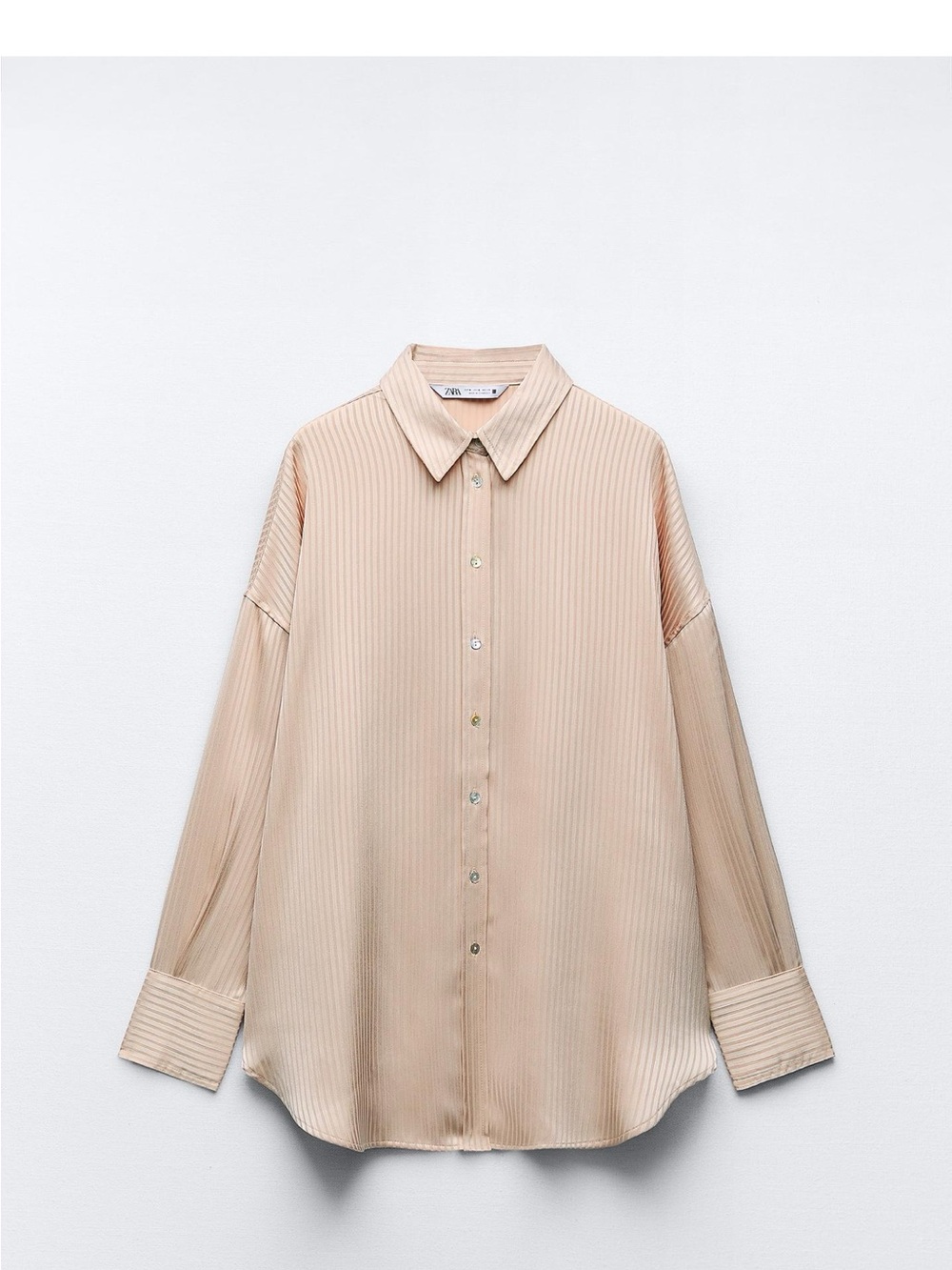 Zara Light Beige Vertical-Stripe Button-Down Shirt